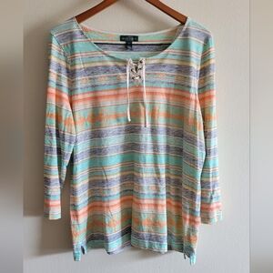 Lauren Jeans Co southwestern lace up 3/4 sleeve cotton top Women's XL